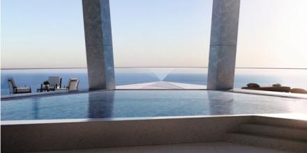 pool and balcony interior view of high-end apartment